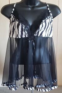 2PC ZEBRA PRINT LACE TRIM BABY DOLL W PANTY.SS